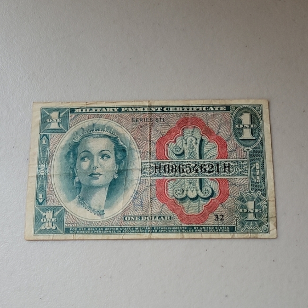 Vintage One Dollar Military Payment Certificate W/ Soldier Writings